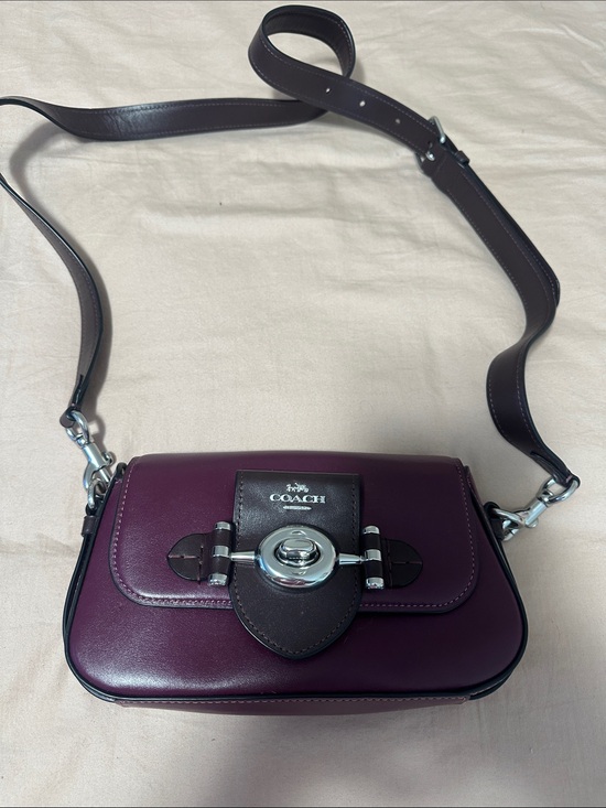 Coach Handbags - Coach Plum Leather Turnlock Crossbody with Brown Strap